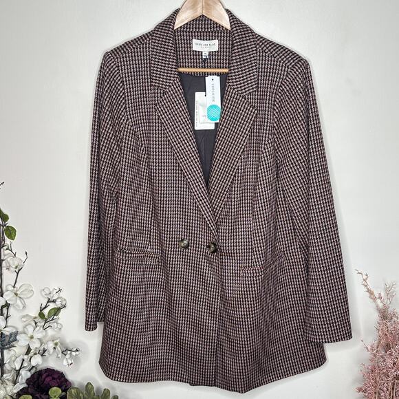SKIES ARE BLUE Curvy Oversized Houndstooth Plaid Blazer Black Red Sz 1X NWT {S1} - Picture 2 of 6